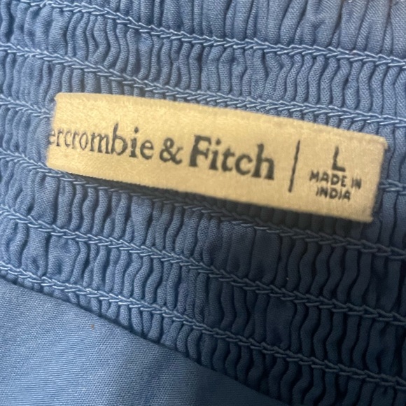 Abercrombie & Fitch Blue Puff Sleeve Babydoll Mini Dress Cottagecore Milkmaid L - Picture 5 of 7